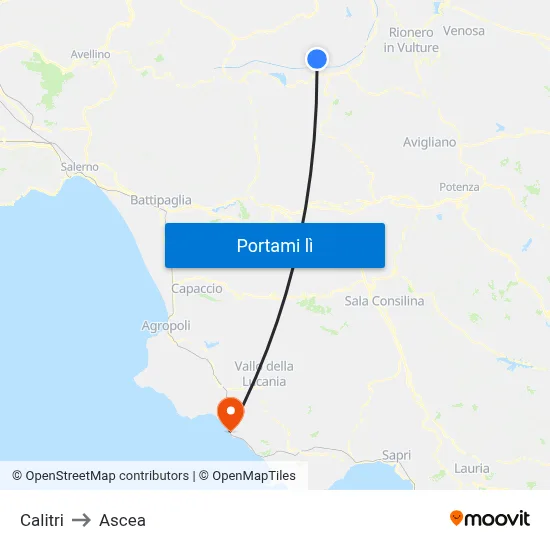 Calitri to Ascea map