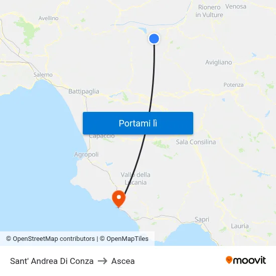 Sant' Andrea Di Conza to Ascea map