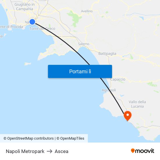 Napoli Metropark to Ascea map