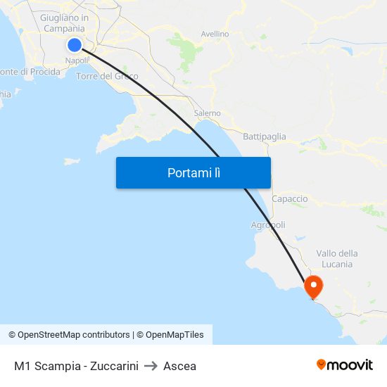 M1 Scampia - Zuccarini to Ascea map