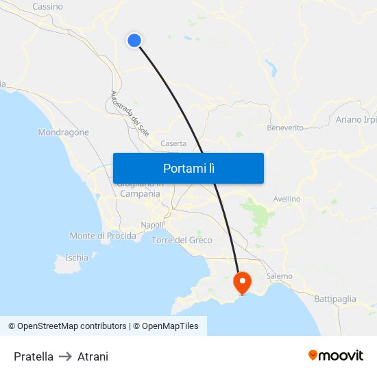 Pratella to Atrani map