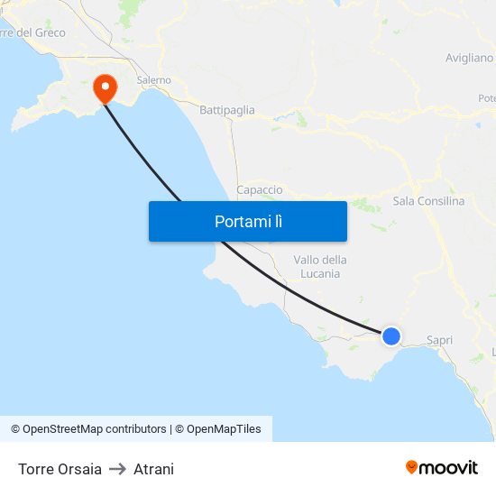 Torre Orsaia to Atrani map