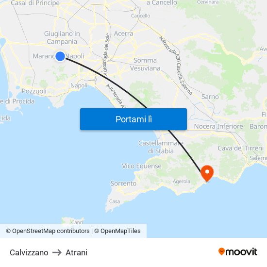 Calvizzano to Atrani map