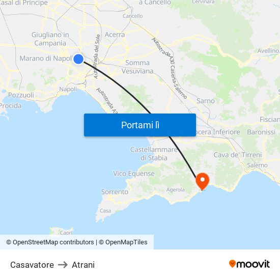 Casavatore to Atrani map