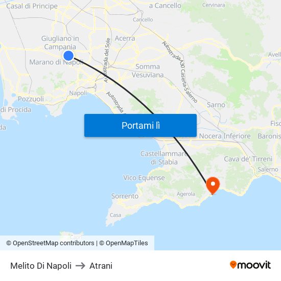 Melito Di Napoli to Atrani map