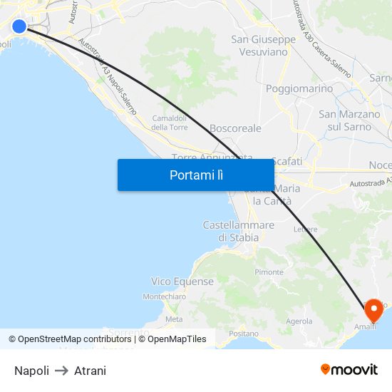 Napoli to Atrani map