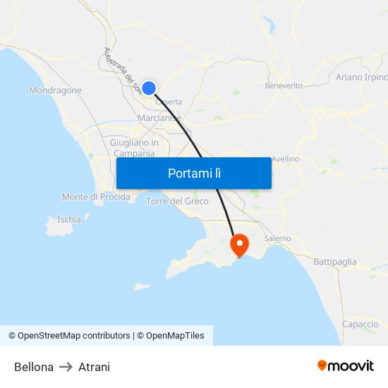 Bellona to Atrani map