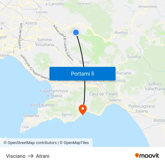 Visciano to Atrani map