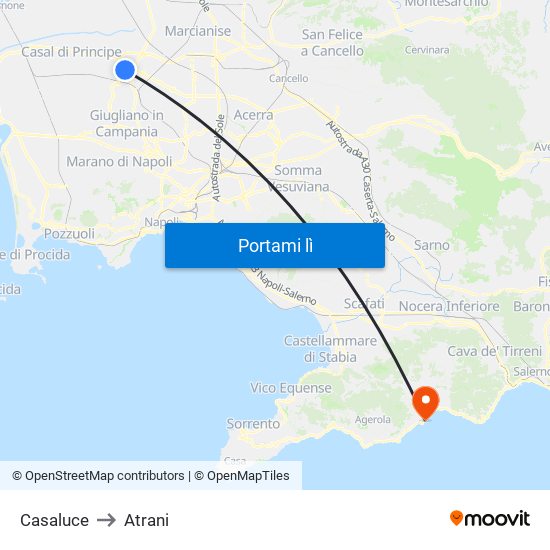 Casaluce to Atrani map