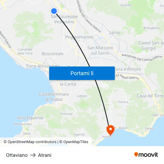 Ottaviano to Atrani map