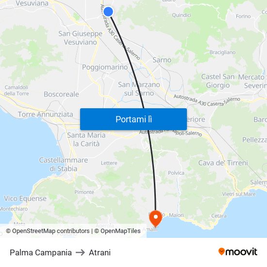 Palma Campania to Atrani map