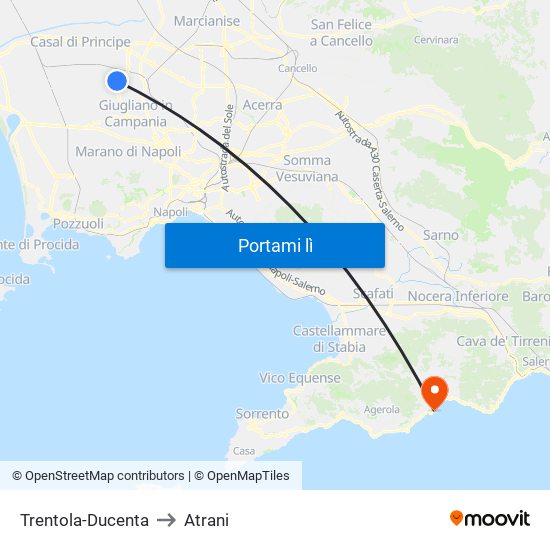 Trentola-Ducenta to Atrani map