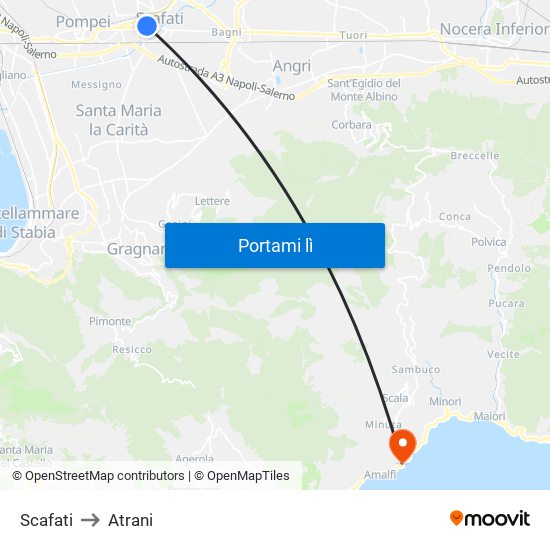 Scafati to Atrani map