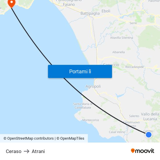 Ceraso to Atrani map