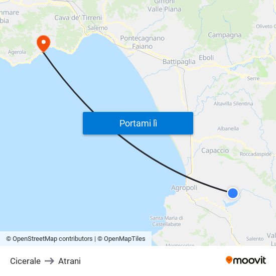 Cicerale to Atrani map
