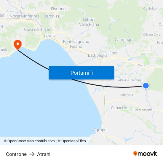 Controne to Atrani map