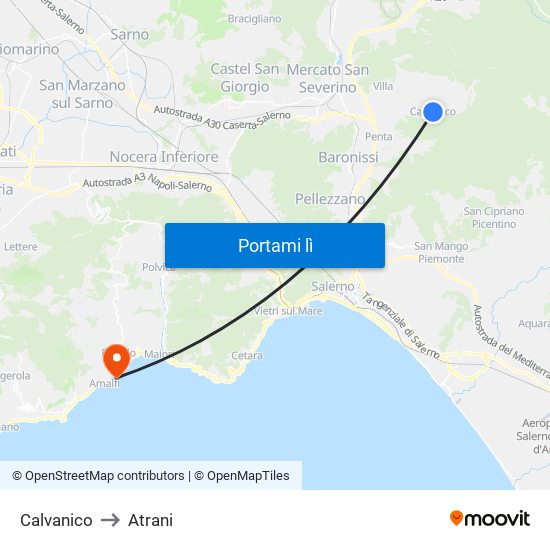 Calvanico to Atrani map