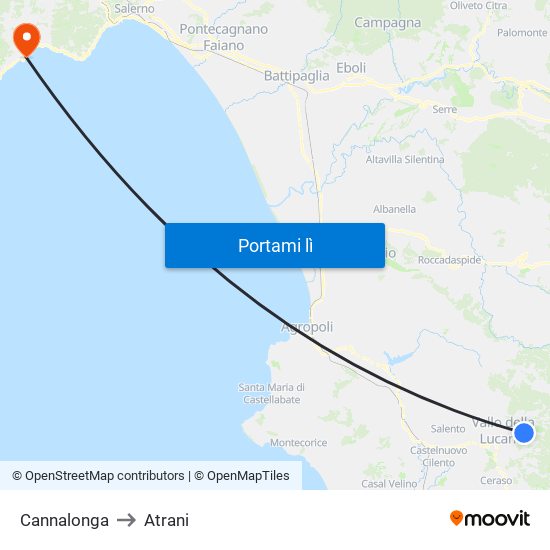 Cannalonga to Atrani map