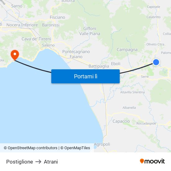 Postiglione to Atrani map