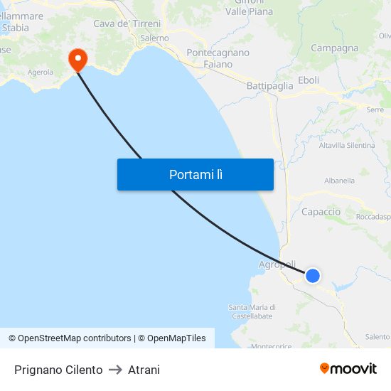 Prignano Cilento to Atrani map