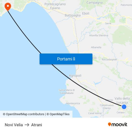 Novi Velia to Atrani map
