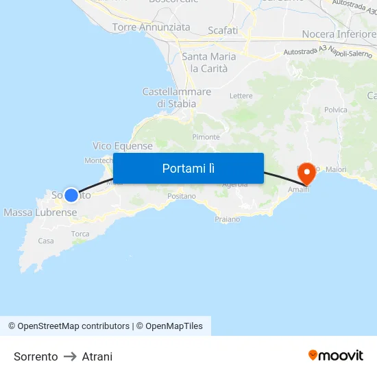 Sorrento to Atrani map