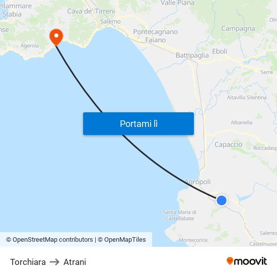 Torchiara to Atrani map