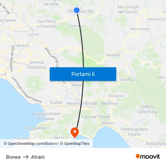 Bonea to Atrani map