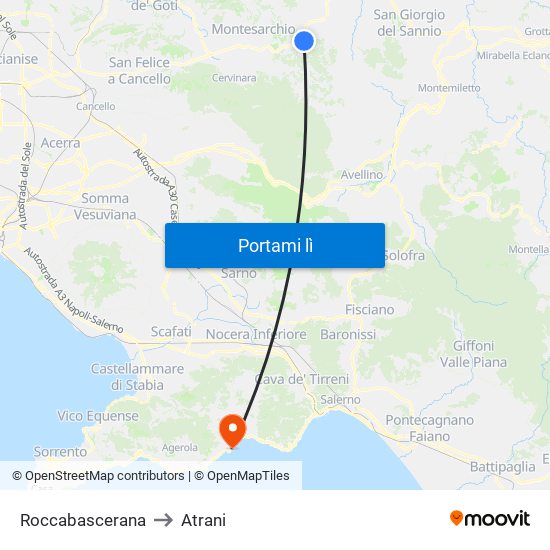 Roccabascerana to Atrani map