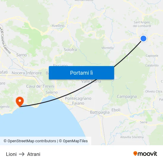 Lioni to Atrani map