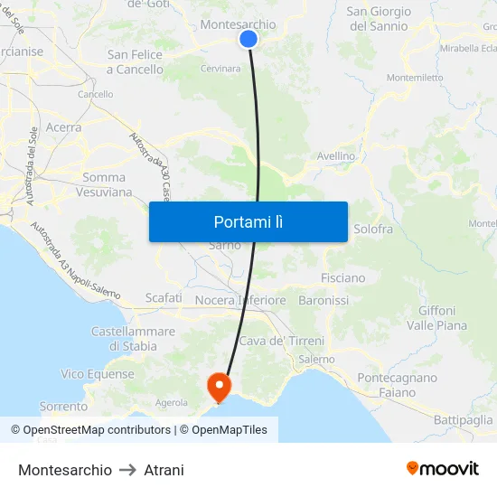 Montesarchio to Atrani map