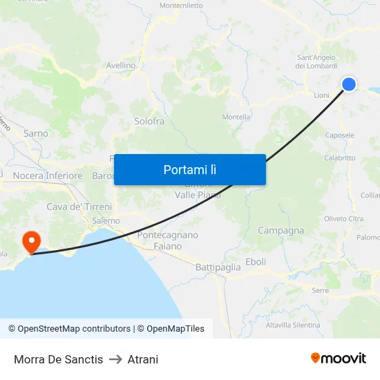 Morra De Sanctis to Atrani map