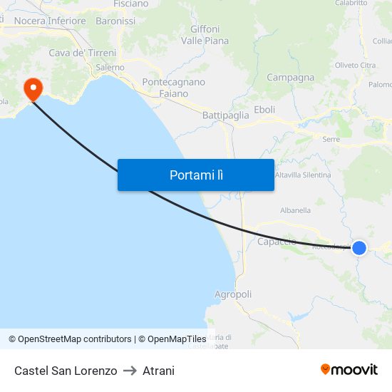 Castel San Lorenzo to Atrani map