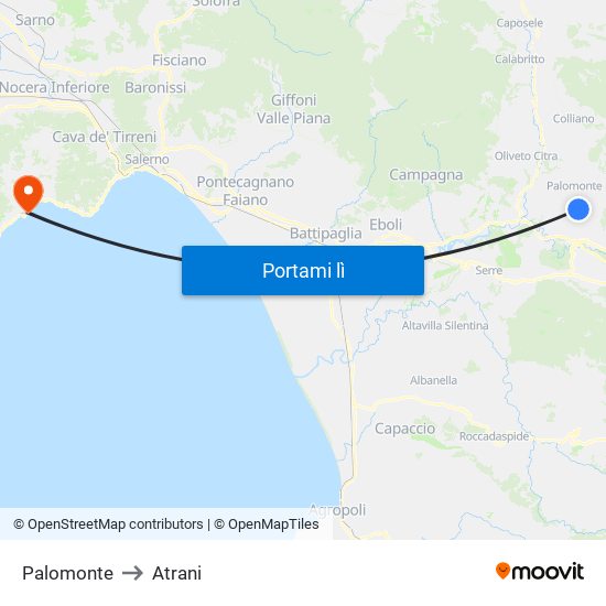 Palomonte to Atrani map