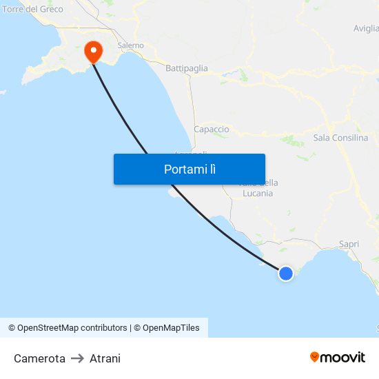 Camerota to Atrani map