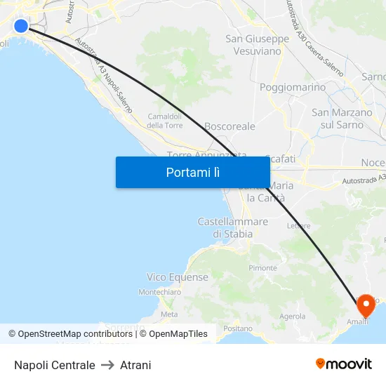 Napoli Centrale to Atrani map