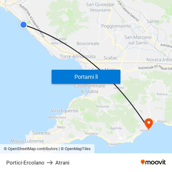 Portici-Ercolano to Atrani map