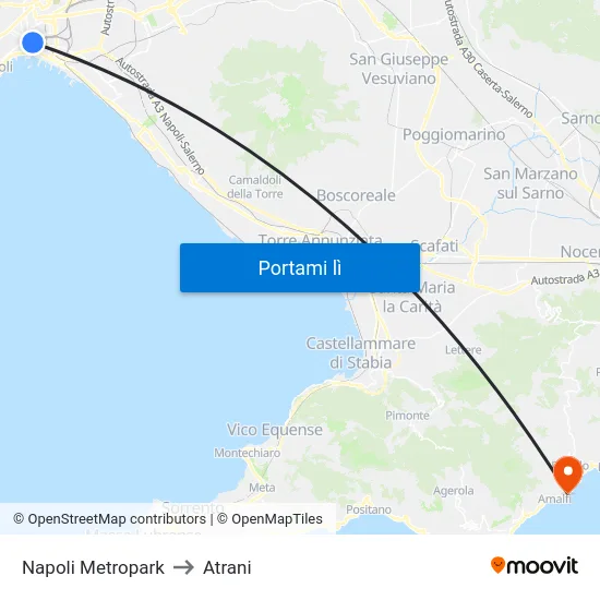 Napoli Metropark to Atrani map