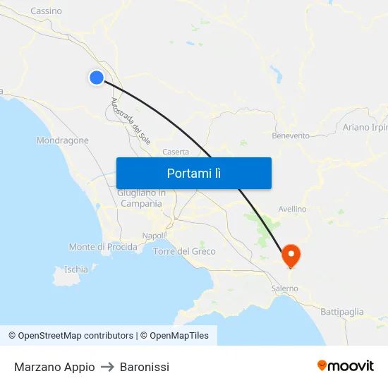Marzano Appio to Baronissi map
