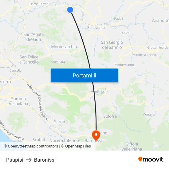 Paupisi to Baronissi map