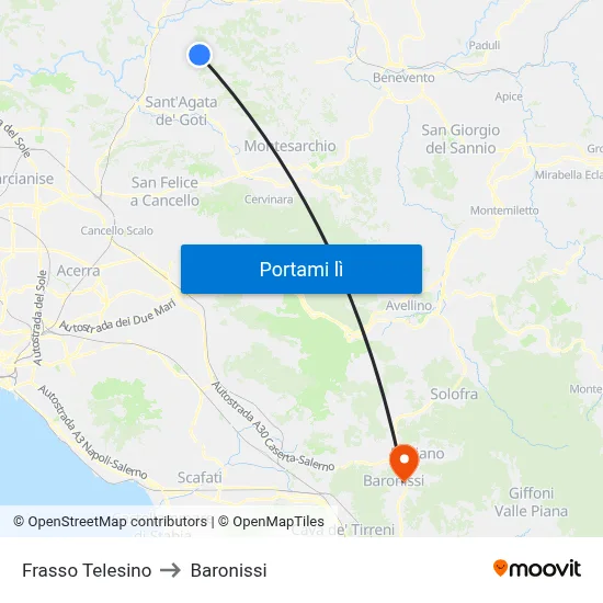 Frasso Telesino to Baronissi map