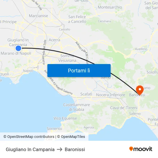 Giugliano In Campania to Baronissi map