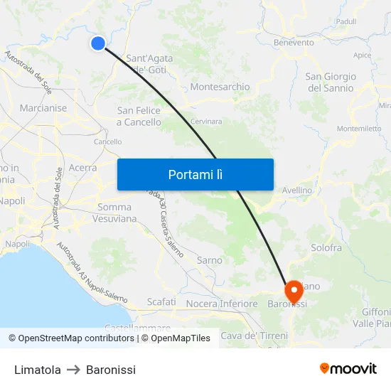 Limatola to Baronissi map