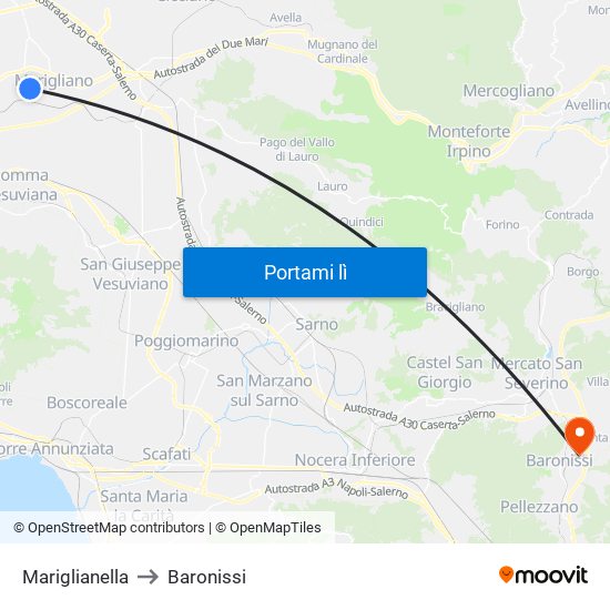 Mariglianella to Baronissi map