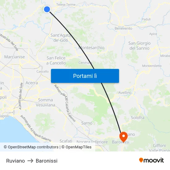 Ruviano to Baronissi map