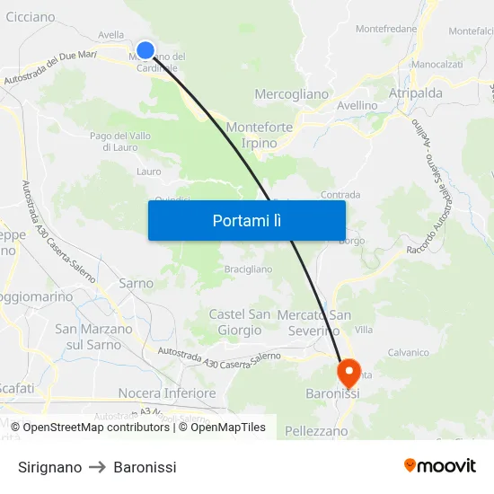 Sirignano to Baronissi map