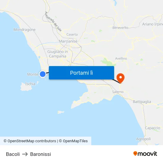 Bacoli to Baronissi map