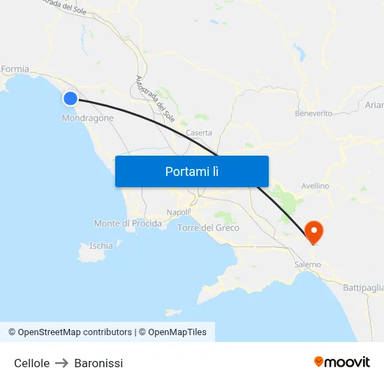 Cellole to Baronissi map