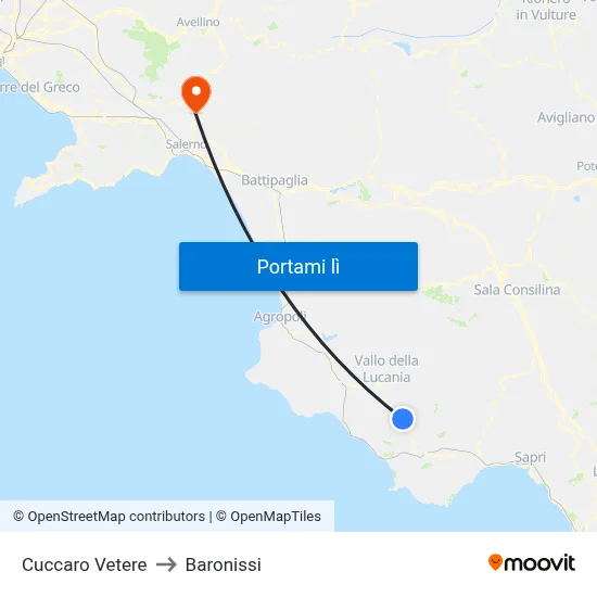 Cuccaro Vetere to Baronissi map