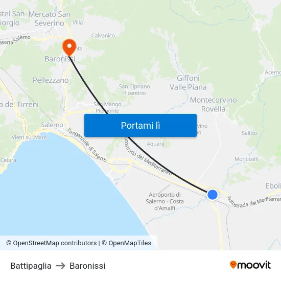 Battipaglia to Baronissi map